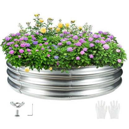 TBMLC 47" Silver Round Galvanized Steel Fire Ring Pit for Backyard,Camping,Bonfire; Round Steel Raised Garden Bed Kit,Metal Raised Garden Box for Outdoor Gardening and Planting (4x4x1FT) - CookCave