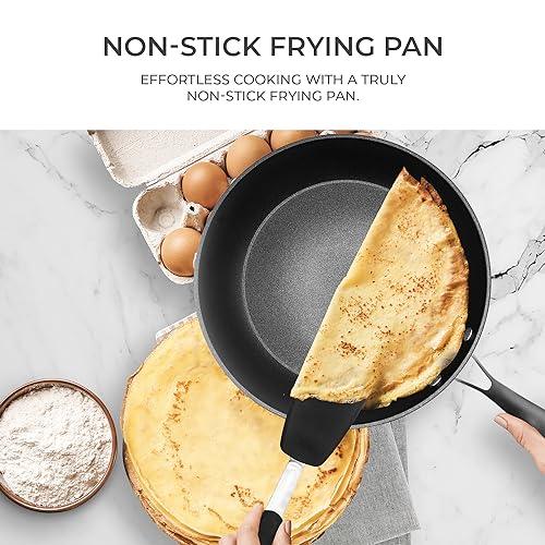 Frying Pans Nonstick - 10" Non Stick Frying Pan with Lid Splatter Screen - Lightweight Aluminum Fry Pan Skillet Includes Spatula - 2" Deep Egg Pan, PFAS-Free and PFOA Free, Dishwasher Safe, Oven Safe - CookCave