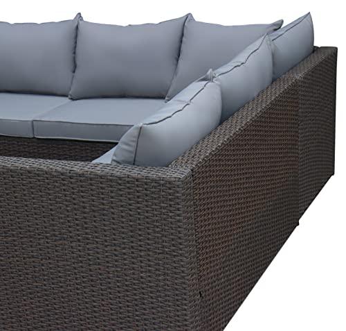 Outdoor Patio Furniture Set with Ottoman Square Coffee Table 4 Piece Patio Sectional Sofa Couch, Modern Brown Rattan Wicker with Seat Cushions - Light Grey - Oliver & Smith - Sunny - CookCave