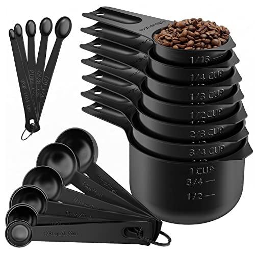 Paincco Stainless Steel Measuring Cups & Spoons Set of 21, Includes 7 Nesting Metal Measuring Cups, 9 Measuring Spoons and 5 Mini Measuring Spoons for Gift Dry Liquid Ingredients (Black) - CookCave