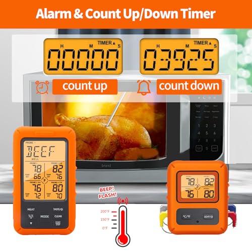 Wireless Meat Thermometer with 4 Meat Probes Remote Cooking Food Thermometer with Alarm Calibration & Timer 500FT Digital Cordless Thermometer for Kitchen Outdoor BBQ Smoker Oven Grill Fryer Beef - CookCave