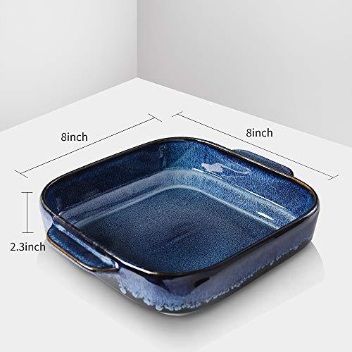 KOOV Ceramic Bakeware, 8x8 Baking Dish, Square Baking Pan, Ceramic Baking Dish, Brownie Pans for Cake Dinner, Kitchen, Reactive Glaze (Nebula Blue) - CookCave