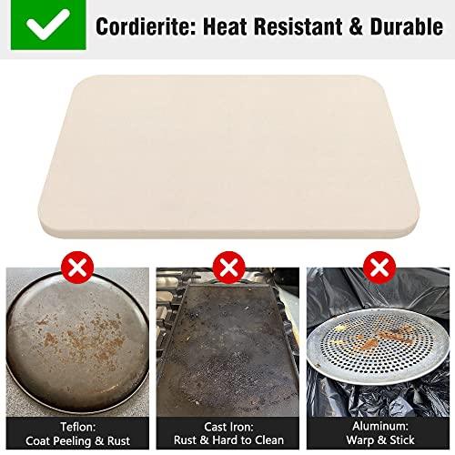 KORCCI Large Pizza Stone for Oven and Grill 15 x 12", Free Wooden Pizza Peel paddle, Durable and Safe Baking Stone for grill, Thermal Shock Resistant cooking stone - CookCave