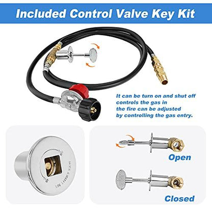 Skyflame LP Burner Connection Kit, Propane Fire Pit Replacement Parts with 1/2" Control Valve Key Set, 0~30PSI Adjustable Gas Pressure Regulator Hose, 60" Connect Hose, 150K Brass Air-Mixer - CookCave