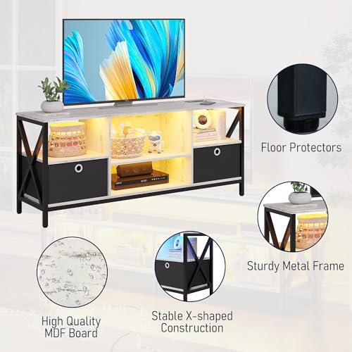 OUTDOOR DOIT LED TV Stand for TV up to 65 Inch, Entertainment Center with Body Sensor 3-Color Light & Charging Station, TV Console Cabinet with 6 Open Shelves and 2 Removable Drawers (White) - CookCave