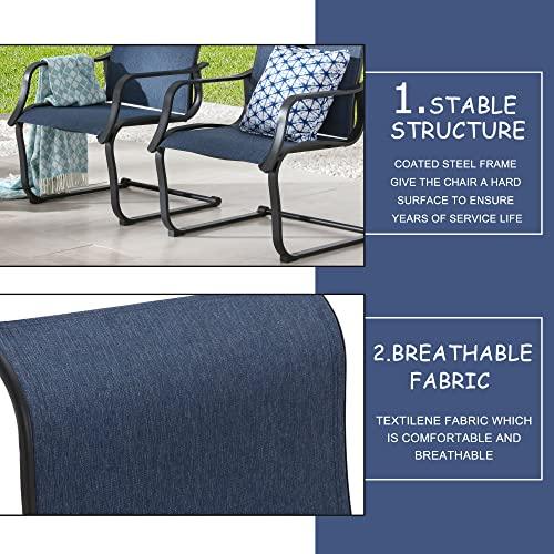 LOKATSE HOME 2 Pieces Patio Dining Armchairs C Spring Motion Chairs Outdoor Metal Set, Blue - CookCave