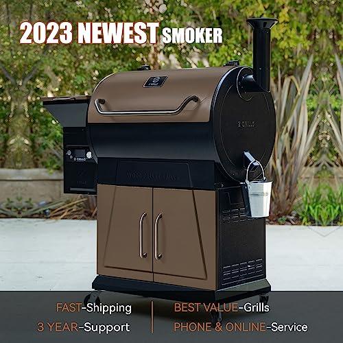 Z GRILLS 2023 Newest Pellet Grill Smoker with PID 2.0 Controller, LCD Screen, 2 Meat Probes, Huge Storage Cabinet, 697 sq in Cooking Area, Rain Cover for Outdoor BBQ, 700D6, Bronze - CookCave