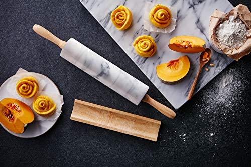 JEmarble Pastry Board 16x20 inch Set with Rolling Pin/Wooden Handles 18 inch(White) Non-Slip Rubber Feets for Stability Perfect for Keep the Dough Cool and Chocolate Tempering(Premium Quality) - CookCave