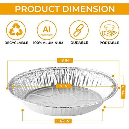 The Baker Celebrations Aluminum Foil Baking Pie Pans – 8 inch (7 inch Inner Diameter) Disposable Plates - Made in USA (Pack of 25) - CookCave