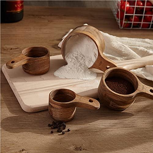 Lyellfe Set of 4 Acacia Wood Measuring Cups, Stackable Kitchen Measure Tool with Handle, Baking and Cooking Measuring Set, Handcrafted with Polish Finish, 4 Size - CookCave