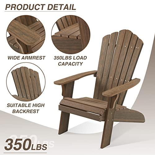 ACUEL Adirondack Chair Outdoor, Oversized Patio Chair Poly Lumber, Weather Resistant & Heavy Duty, Fire Pits Chair for Porch, Poolside, Lawn, Backyard and Garden, 350lbs Capacity (Light Brown) - CookCave