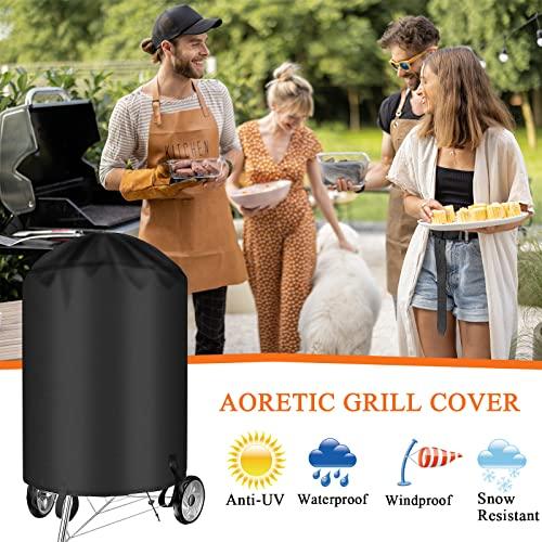Aoretic 22 Inch Charcoal Grill Cover for 22 inch Weber Grill- Kettle BBQ Gas Grill Cover with Hook&Loop and Drawstring,Waterproof and Anti-UV Material for All Season (22 inch) - CookCave