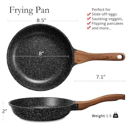 ESLITE LIFE 8 Inch Nonstick Skillet Frying Pan Egg Omelette Pan, Healthy Granite Coating Cookware Compatible with All Stovetops (Gas, Electric & Induction), PFOA Free - CookCave