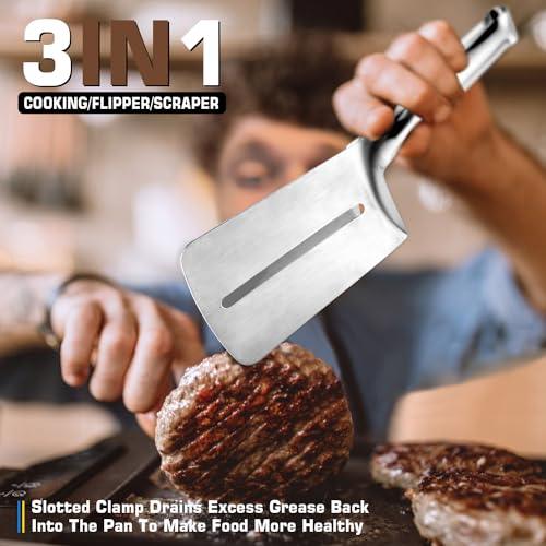 SSTOOHL Smash Burger Press Kit, Burger Smasher for Griddle with Burger Spatula, Griddle Accessories Kit for Flat Griddle, Stainless Steel Hamburger Press & BBQ Tong, Grilling Cooking Gift - CookCave