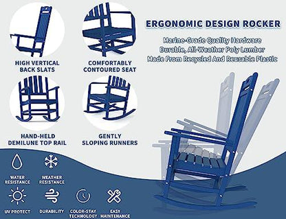 POLYDUN Outdoor Rocking Chair, Looks Like Wood, High Back Poly Lumber Patio Rocker Chair, 365Lbs Support, All-Weather Porch Rocking Chair for Lawn, Backyard, Indoor, Garden, Navy - CookCave