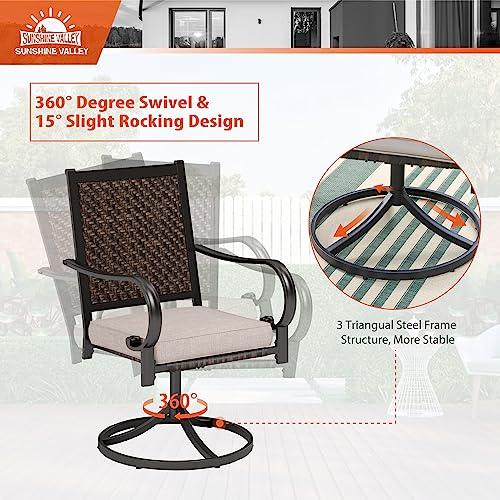 SUNSHINE VALLEY Wicker Patio Swivel Dining Chairs Set of 2, Outdoor Dining Chairs with All Weather Outside Rattan Chairs for Garden, Lawn, Backyard, Porch, Deck - CookCave