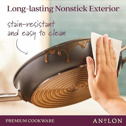 Anolon Accolade Forged Hard Anodized Nonstick Deep Frying Pan / Skillet with Helper Handle and Lid, 12 Inch - Moonstone Gray - CookCave