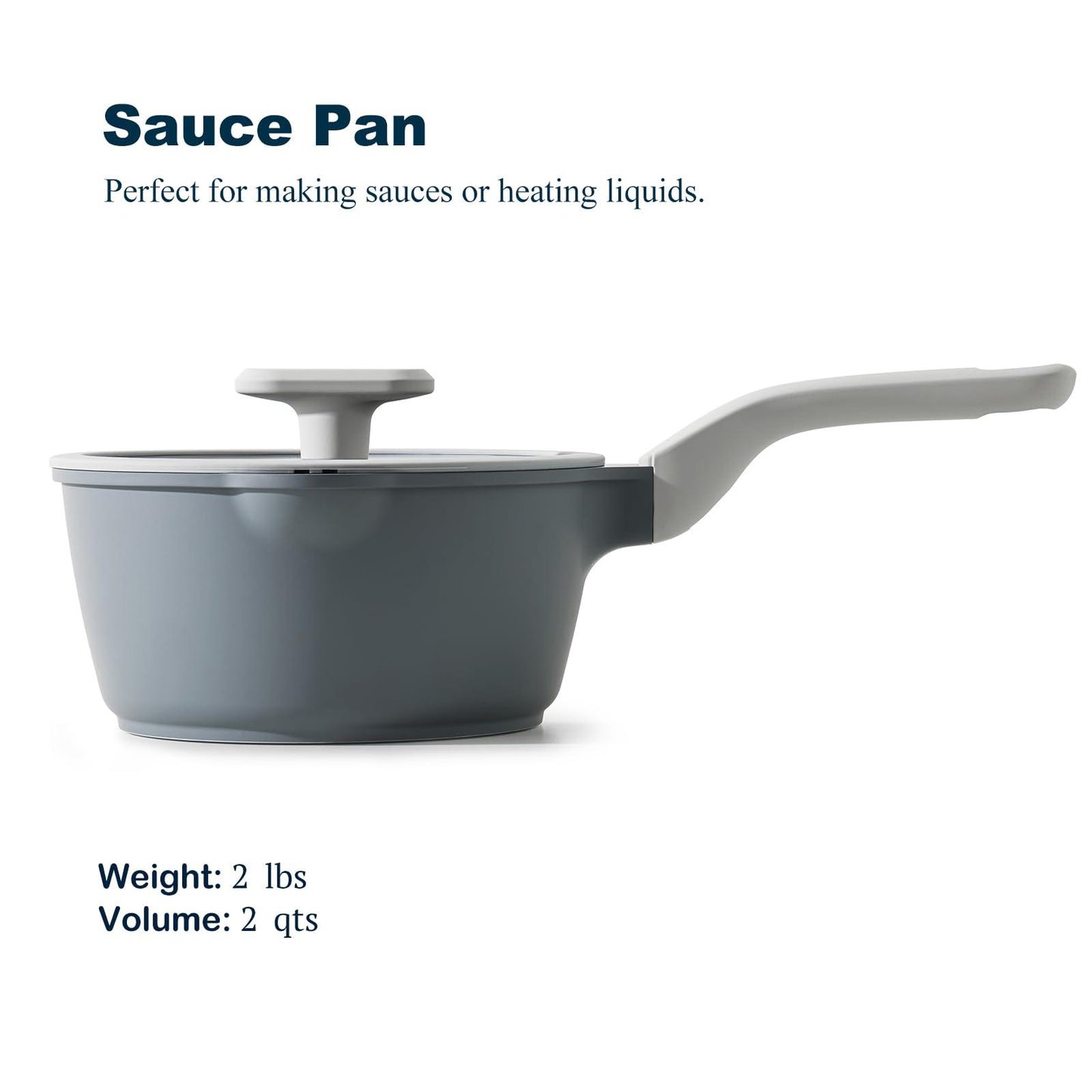PRICUSIS Nonstick Saucepan with Lid, 2 Quart Ceramic Sauce Pan, Non Toxic Sauce Pot with Pour Spouts for Multipurpose Use, PTFE, PFOA & PFAS Free, Induction Compatible. - CookCave