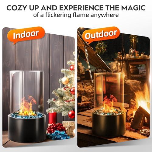 Eufrozy Small Tabletop Fire Pit Bowl with Glass, Mini Portable Table Top Rubbing Alcohol Fireplace Indoor, Smokeless Clean Burning Bio Ethanol for S'Mores/Apartment/Personal Flame/Outdoor/Patio/Black - CookCave