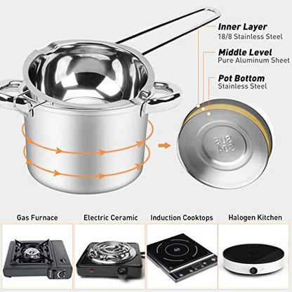 680M Double Boiler Pot Set,0.7QT Chocolate Melting Pot and 1600ML/1.7QT Stainless Steel Pot,Insert Melting Pot with Heat Resistant Handle for Chocolate,Butter,Candle,Candy and Soap - CookCave