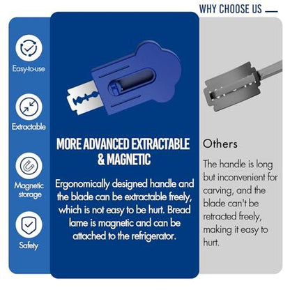 MEKER Bread Lame, Extractable Magnetic Dough Scoring Tool for Sourdough Bread Baking & Making, Includes Scoring Patterns Booklet and 10 Razor Blades, Blue - CookCave