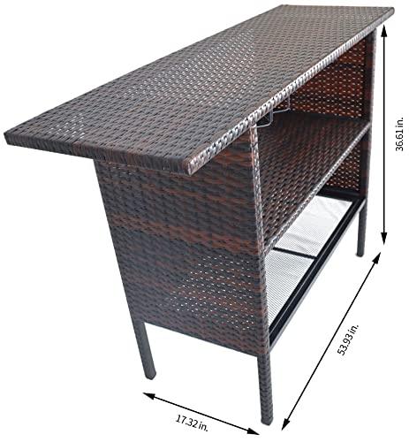 BalanceFrom Outdoor Patio Wicker Bar Counter Table Backyard Furniture with Shelves and Rails - CookCave