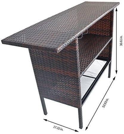 BalanceFrom Outdoor Patio Wicker Bar Counter Table Backyard Furniture with Shelves and Rails - CookCave