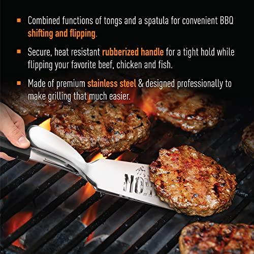 Yukon Glory™ Premium Stainless-Steel, Rubber-Grip Tongs-Spatula, Perfect for Grilling, Cooking, Frying, and Griddling - CookCave