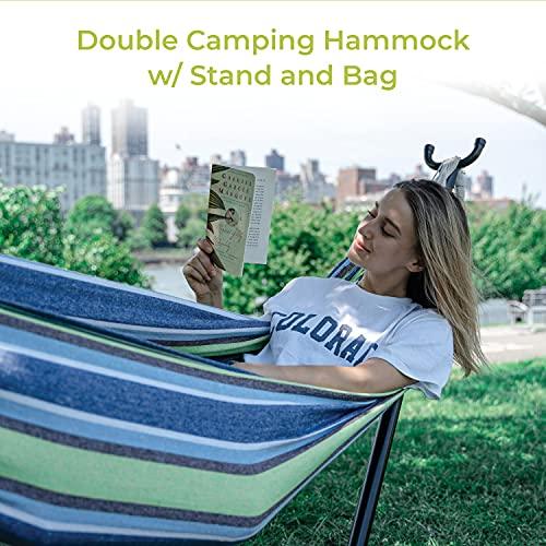 Backyard Expressions - 914920 - Ocean Floor Pattern - Portable Double 2 Person Outdoor Hammock with Stand - Green and Blue - 9 x 3 Foot Hammock - CookCave
