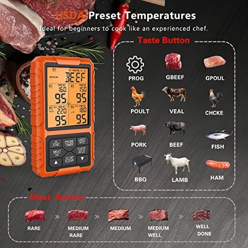 Wireless Meat Thermometer, Guichon Digital Meat Thermometer, 4 Probes Food Thermometer for BBQ, Grill, Oven, Smoker, Grill Thermometer with 500FT Remote Range - CookCave