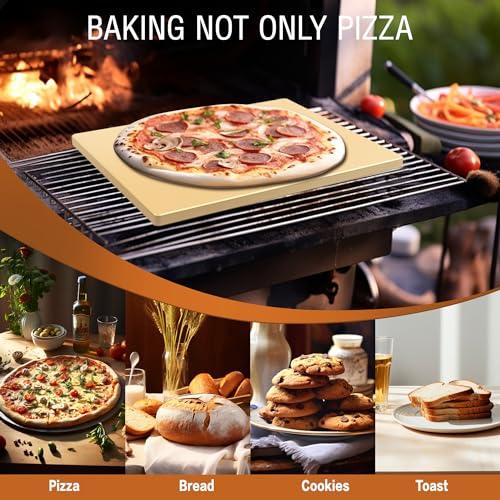 Mepple Pizza Stone for Oven Grill,Pizza Pan Baking Stone with Scraper Perfect for Pizza Bread BBQ, Thermal Shock Resistant Rectangle,15" x 12" Pizza Stone - CookCave