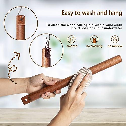 Versatile Rolling Pin for Dough - Sapele Wood Rolling Pin with Unique Hanging Hole Design - Perfect for Baking, Pies - Pastries, Elegant Wooden Rolling Pin - Your best 16 Inches French Rolling Pin - CookCave