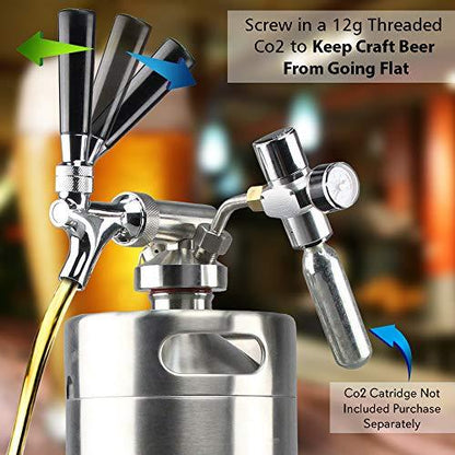 NutriChef Pressurized Growler Tap System, 128oz Stainless Steel Mini Keg Dispenser Portable Kegerator Kit, Co2 Pressure Regulator Keeps Carbonation for Craft Beer, Draft and Homebrew - CookCave