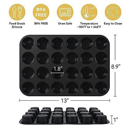 Inn Diary Silicone Muffin Pan for Baking 24 Cups Non-Stick Mini Cupcake Pan,BPA Free Silicone Baking Mold for Muffin Cupcake Egg Bite Maker 2 Pack,Black - CookCave