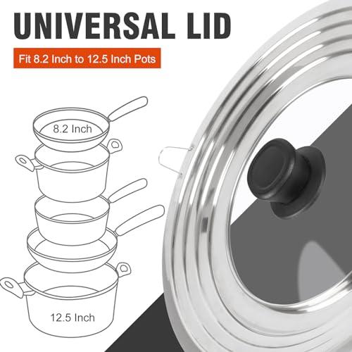 Universal Lid for Pots and Pans Skillets, Stainless Steel Pan Cover fit Fits 8.2-12.5 Inch Cookware, Large Replacement Frying Pan Cover, Cast Iron Skillet Pot Lids with Heat Resistant Knob - CookCave