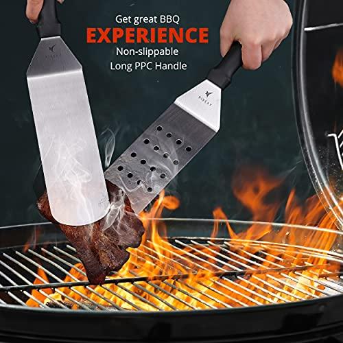 Rivexy 5 Pcs Grill Spatula for Outdoor Grill Premium Quality Metal Spatula for Cast Iron Skillet Durable Flat Top Grill Accessories Great for Outdoor BBQ Teppanyaki and Camping - CookCave