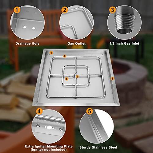 Onlyfire Stainless Steel Square Fire Pit Burner with Pan, 36 Inch DIY Outdoor Propane Firepit Fireplace for Backyard - CookCave