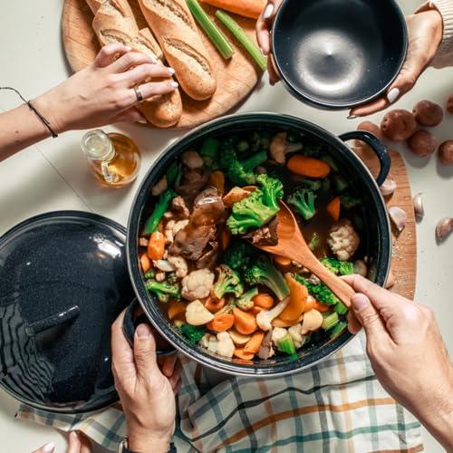 Granite Ware 9.5 Qt Heavy Gauge Dutch Oven with Lid. (Speckled Black) Enamelware. Stainless Steel. Suitable for Cooktops, Oven to Table. Dishwasher Safe. - CookCave