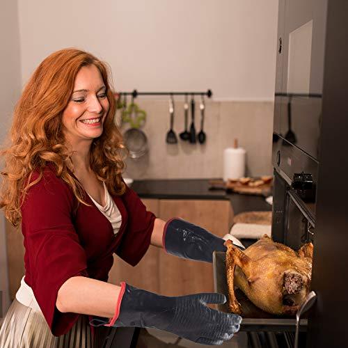 Rayocon BBQ Grill Gloves 932°F Heat Resistance Barbecue Grilling Gloves Smoker Kitchen Oven Mitts Cooking Gloves for Turkey Fryer/Smoking/Baking/Welding/Frying(14 INCH) - CookCave