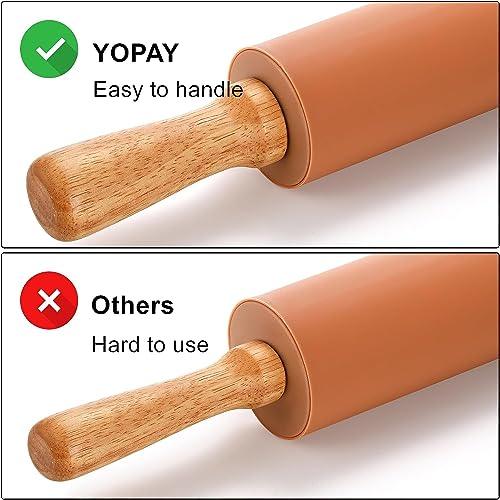 Yopay 4 Pack Silicone Rolling Pin for Baking, Non Stick Large 17 Inch Roller with Wood Handle for Tortillas Dough, Pizza, Pie, Pastries, Pasta, Cookies, Good Grips, Easy to Wash - CookCave