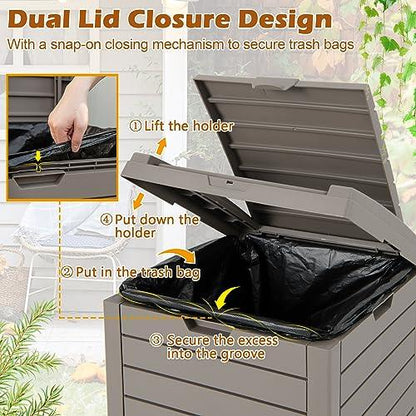 Goplus Outdoor Trash Can with Lid, 31 Gallon Large Outdoor Trash Bin & Pull-Out Liquid Drawer, Dual Lid Closure Design, Waterproof Resin Garbage Can Container for Porch Backyard Deck Patio (1) - CookCave