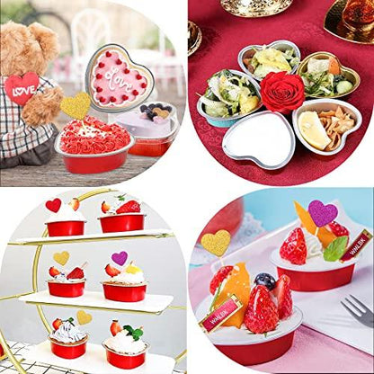 Heart Shaped Cake Pans Valentine Aluminum Mini Cake Pans with Lids for Baking 30 Packs 3.4 Ounces Disposable Cupcake Cup Pan Baking Pans for Valentine Mother's Day Wedding Birthday Baking Supplies - CookCave
