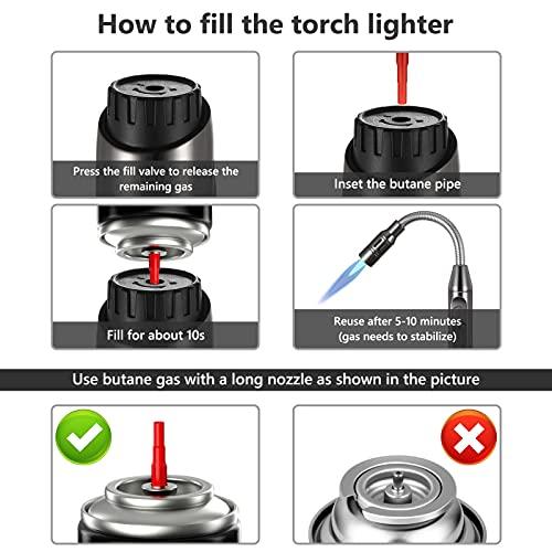 Butane Torch Lighter, 10.1 inches Long Lighter Refillable Jet Flame Adjustable Windproof Lighter with Fuel Level Window for Kitchen BBQ Candles Gas Fireplace Charcoal- Butane Not Included - CookCave