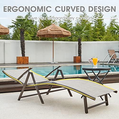 NATURAL EXPRESSIONS Chaise Lounge Outdoor, Aluminum Pool Lounger Chairs Portable Folding Patio Recliner Chair with 7 Position Adjustable Backrest for Beach, Backyard, Poolside,Lawn Supports 300 lbs - CookCave