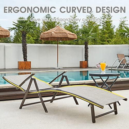 NATURAL EXPRESSIONS Chaise Lounge Outdoor, Aluminum Pool Lounger Chairs Portable Folding Patio Recliner Chair with 7 Position Adjustable Backrest for Beach, Backyard, Poolside,Lawn Supports 300 lbs - CookCave