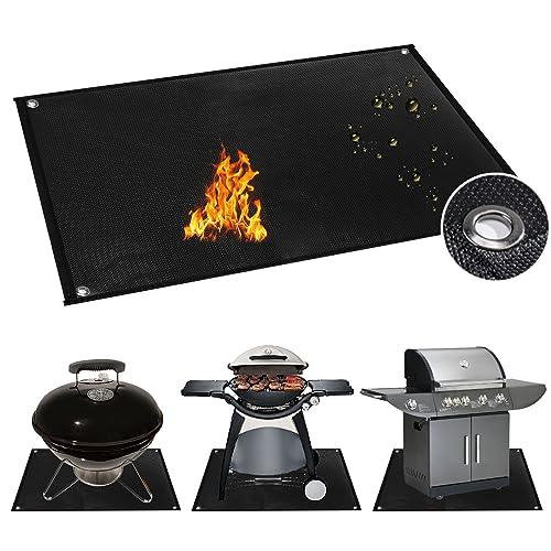 Grill Mats for Outdoor Grill with Holes, 36×50 inch Under Grill Mat, Grill Mats for Outdoor Grill Deck Protector, Indoor Fireplace Mats Fire Pit Mats, Easy to Clean Reusable Outdoor Grill Mat - CookCave