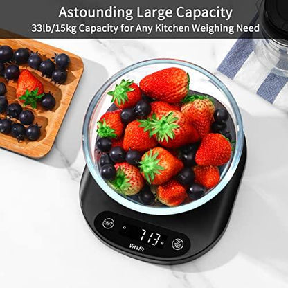 Vitafit 33lbs Kitchen Food Scale Digital Weight Grams and Ounces for Weight Loss, Weighing Professional Since 2001, Cooking,Baking and Keto, Batteries Included, Black - CookCave