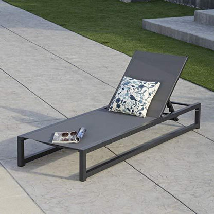 Christopher Knight Home Modesta Outdoor Aluminum Framed Chaise Lounge with Mesh Body, Black Finish / Grey Mesh - CookCave