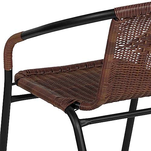 Flash Furniture Lila 4 Pack Medium Brown Rattan Indoor-Outdoor Restaurant Stack Chair | Versatile and Stylish Seating - CookCave