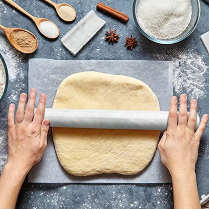 HESHIBI Marble Rolling Pin with Stand, 15.7" White Stone French Heavy Polished Non Stick Cookie Pizza Pastry Dough Baker Roller for Kitchen Baking - CookCave